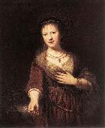 Rembrandt van rijn Portrait of Saskia with a Flower Sweden oil painting artist